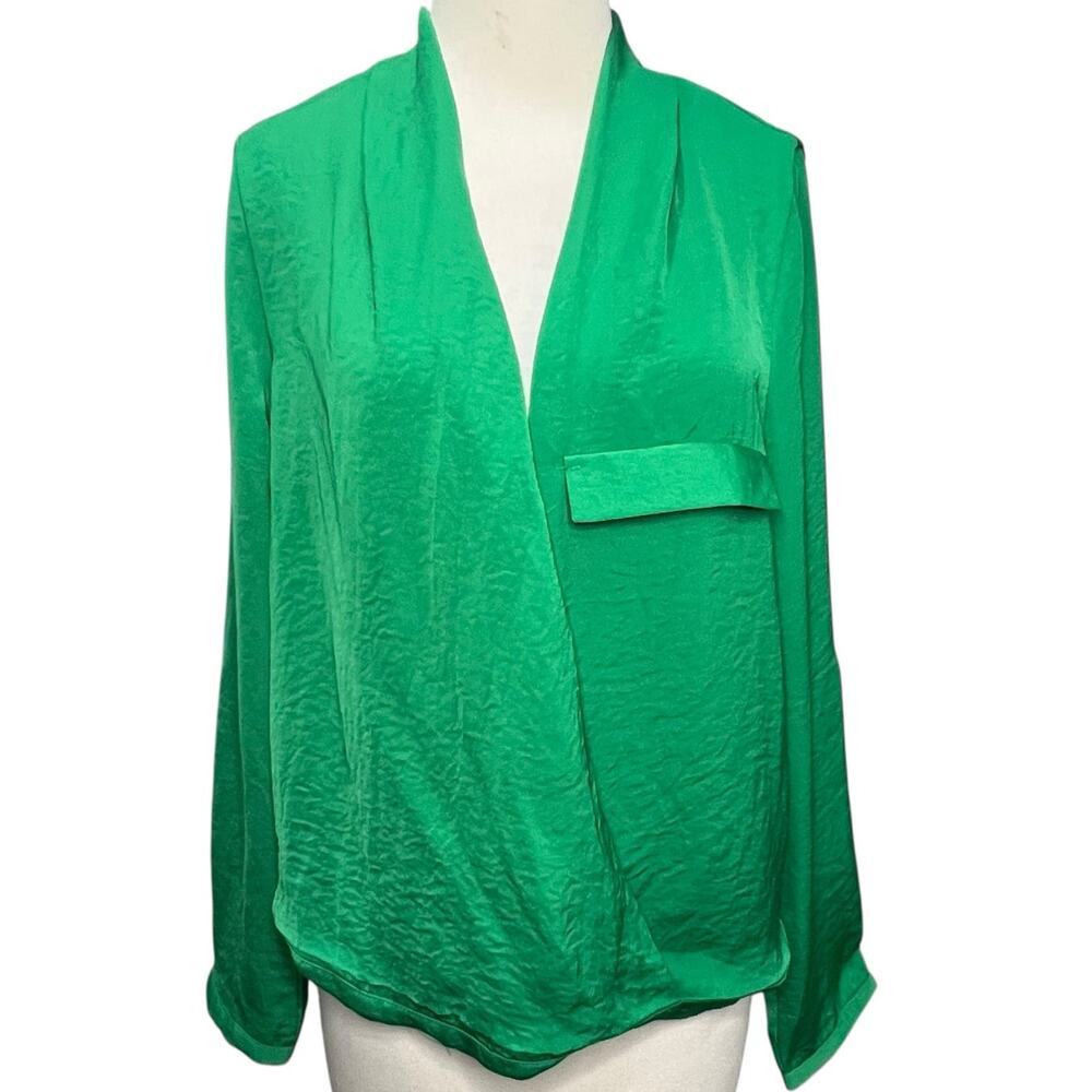 Flawless Crossover Blouse Women S Kelly Green Drape Open Top‎ Feminine Flowy NEW